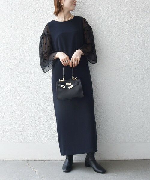 SHIPS / シップス ロング・マキシ丈ワンピース | 《予約》SHIPS any:〈手洗い可能〉シアー ドット コンビ ワンピース ［NAVY BLUE］ | 詳細21