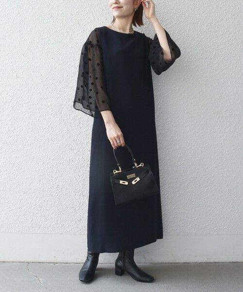 SHIPS / シップス ロング・マキシ丈ワンピース | 《予約》SHIPS any:〈手洗い可能〉シアー ドット コンビ ワンピース ［NAVY BLUE］ | 詳細17