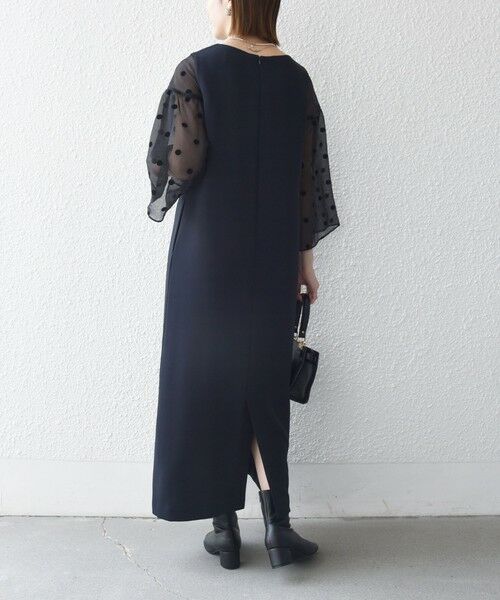 SHIPS / シップス ロング・マキシ丈ワンピース | 《予約》SHIPS any:〈手洗い可能〉シアー ドット コンビ ワンピース ［NAVY BLUE］ | 詳細19