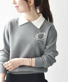 SHIPS / シップス ニット・セーター | 《予約》SHIPS any:〈手洗い可能〉ビジュー バイカラー コンパクト ニット プルオーバー