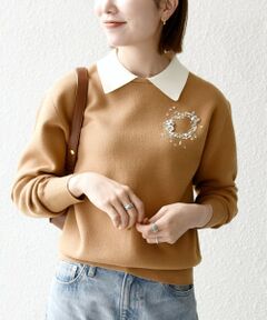 SHIPS / シップス ニット・セーター | 《予約》SHIPS any:〈手洗い可能〉ビジュー バイカラー コンパクト ニット プルオーバー
