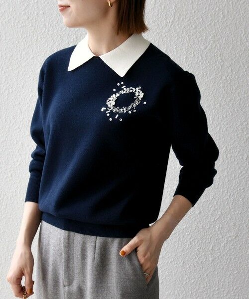 SHIPS / シップス ニット・セーター | 《予約》SHIPS any:〈手洗い可能〉ビジュー バイカラー コンパクト ニット プルオーバー | 詳細30