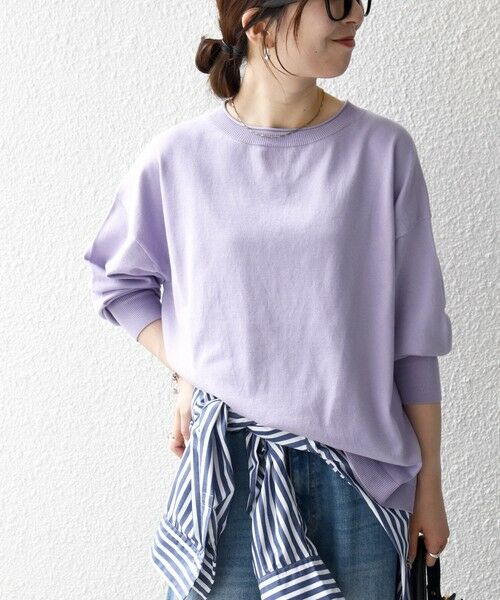 SHIPS / シップス ニット・セーター | 《予約》〈手洗い可能〉オーガニック コットン ミックス ボートネック スリット ニット プルオーバー（ラベンダー）
