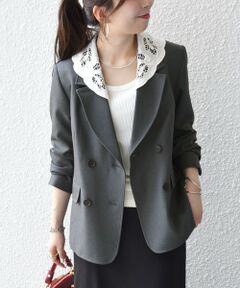 SHIPS / シップス テーラードジャケット | 《予約》SHIPS any:〈手洗い可能〉ウールライク レース カラー ジャケット［NAVY BLUE］