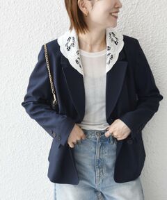 SHIPS / シップス テーラードジャケット | 《予約》SHIPS any:〈手洗い可能〉ウールライク レース カラー ジャケット［NAVY BLUE］