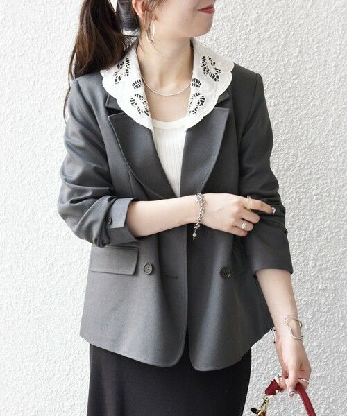 SHIPS / シップス テーラードジャケット | 《予約》SHIPS any:〈手洗い可能〉ウールライク レース カラー ジャケット［NAVY BLUE］ | 詳細4