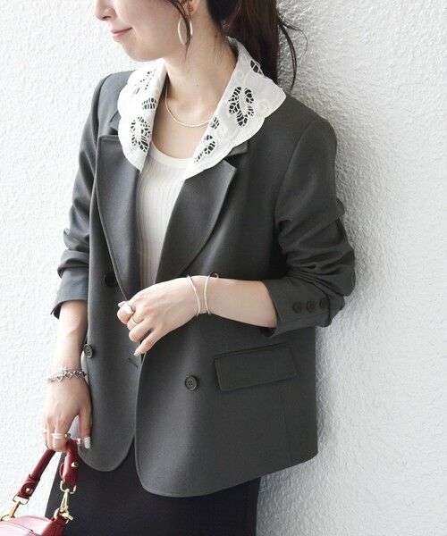 SHIPS / シップス テーラードジャケット | 《予約》SHIPS any:〈手洗い可能〉ウールライク レース カラー ジャケット［NAVY BLUE］ | 詳細8