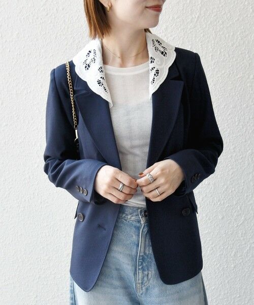 SHIPS / シップス テーラードジャケット | 《予約》SHIPS any:〈手洗い可能〉ウールライク レース カラー ジャケット［NAVY BLUE］ | 詳細24