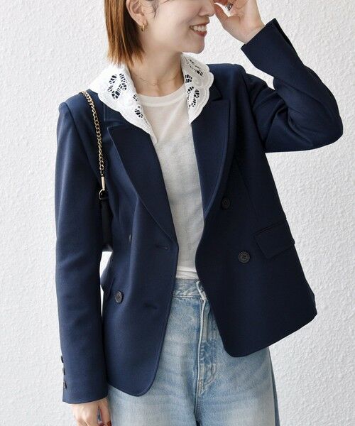 SHIPS / シップス テーラードジャケット | 《予約》SHIPS any:〈手洗い可能〉ウールライク レース カラー ジャケット［NAVY BLUE］ | 詳細25