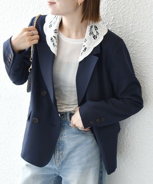 SHIPS / シップス テーラードジャケット | 《予約》SHIPS any:〈手洗い可能〉ウールライク レース カラー ジャケット［NAVY BLUE］ | 詳細28