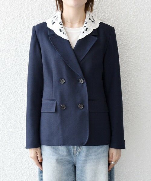 SHIPS / シップス テーラードジャケット | 《予約》SHIPS any:〈手洗い可能〉ウールライク レース カラー ジャケット［NAVY BLUE］ | 詳細29