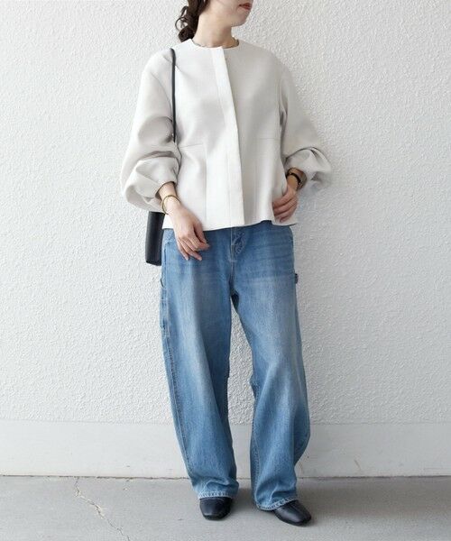 SHIPS / シップス ノーカラージャケット | 《予約》SHIPS any:〈手洗い可能〉パフ スリーブ ノーカラー ジャケット［NAVY BLUE］ | 詳細1