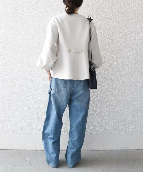 SHIPS / シップス ノーカラージャケット | 《予約》SHIPS any:〈手洗い可能〉パフ スリーブ ノーカラー ジャケット［NAVY BLUE］ | 詳細2