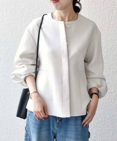 SHIPS / シップス ノーカラージャケット | 《予約》SHIPS any:〈手洗い可能〉パフ スリーブ ノーカラー ジャケット［NAVY BLUE］ | 詳細3