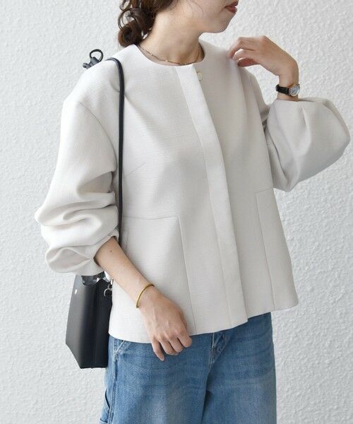SHIPS / シップス ノーカラージャケット | 《予約》SHIPS any:〈手洗い可能〉パフ スリーブ ノーカラー ジャケット［NAVY BLUE］ | 詳細4