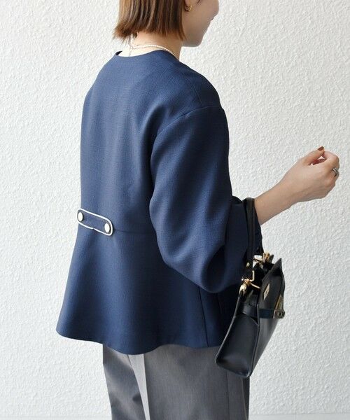 SHIPS / シップス ノーカラージャケット | 《予約》SHIPS any:〈手洗い可能〉パフ スリーブ ノーカラー ジャケット［NAVY BLUE］ | 詳細13