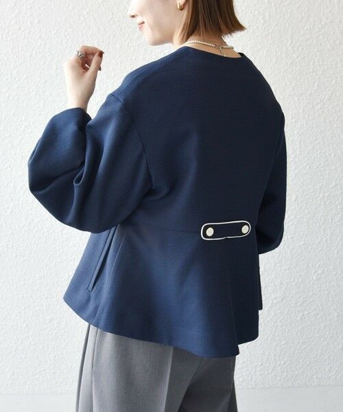 SHIPS / シップス ノーカラージャケット | 《予約》SHIPS any:〈手洗い可能〉パフ スリーブ ノーカラー ジャケット［NAVY BLUE］ | 詳細14
