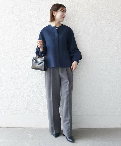 SHIPS / シップス ノーカラージャケット | 《予約》SHIPS any:〈手洗い可能〉パフ スリーブ ノーカラー ジャケット［NAVY BLUE］ | 詳細9