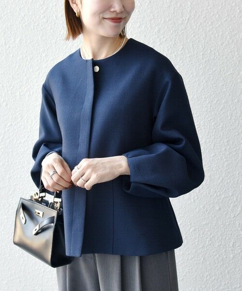 SHIPS / シップス ノーカラージャケット | 《予約》SHIPS any:〈手洗い可能〉パフ スリーブ ノーカラー ジャケット［NAVY BLUE］ | 詳細11