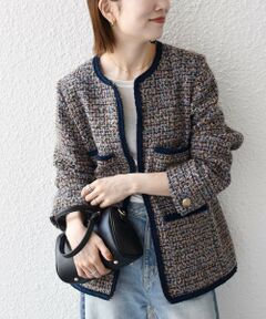 SHIPS / シップス ノーカラージャケット | 《予約》SHIPS any: ツイード ノーカラー ジャケット