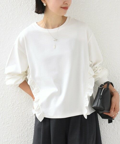 SHIPS / シップス Tシャツ | 《予約》【WEB限定】〈洗濯機可能〉オーガニックコットン フリル ロングスリーブ TEE（オフホワイト）