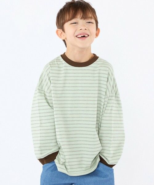 SHIPS / シップス Tシャツ | 【SHIPS KIDS別注】THYARD:100〜130cm / マルチボーダー ロングスリーブ Tシャツ（ライトグリーン）