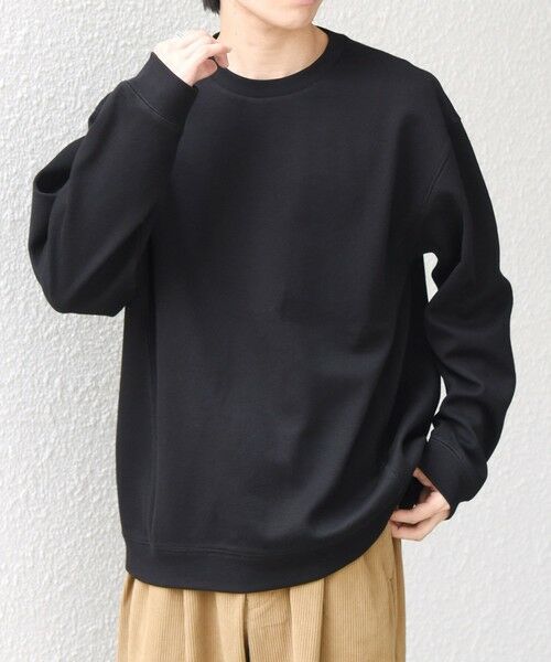 SHIPS / シップス カットソー | 〈洗濯機可能〉カルゼ ダブルフェイス クルーネック カットソー◆（ブラック）
