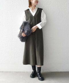 SHIPS / シップス ロング・マキシ丈ワンピース | 《予約》〈洗濯機可能〉モールスキン Vネック ジャンパースカート