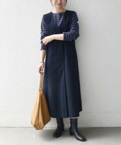 SHIPS / シップス ロング・マキシ丈ワンピース | 《予約》〈洗濯機可能〉モールスキン Vネック ジャンパースカート