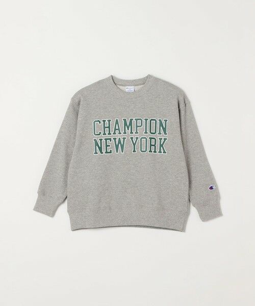 SHIPS / シップス スウェット | Champion: クルーネック カレッジライク プリント ロゴ スウェット<KIDS>（グレー）