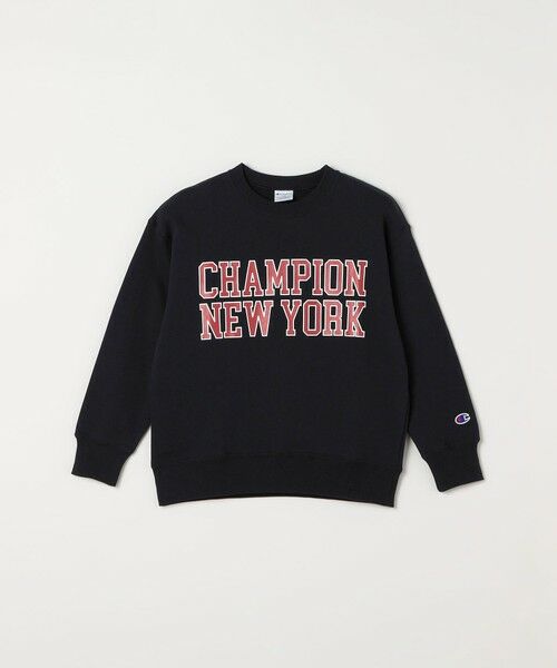 SHIPS / シップス スウェット | Champion: クルーネック カレッジライク プリント ロゴ スウェット<KIDS>（ブラック）
