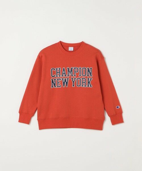 SHIPS / シップス スウェット | Champion: クルーネック カレッジライク プリント ロゴ スウェット<KIDS>（オレンジ）