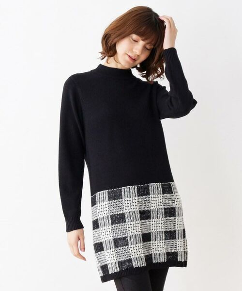 セール チェックジャガードコンビチュニック その他トップス