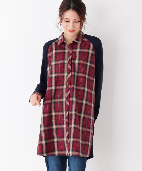 セール M 3l リブ切替先染めチェックシャツワンピース ミニ丈 ひざ丈ワンピース Shoo La Rue シューラルー ファッション通販 タカシマヤファッションスクエア