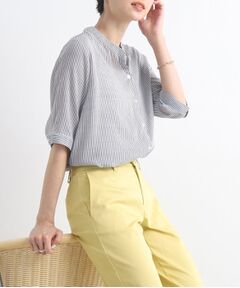 【五分袖/体型カバー】 ナチュラル ビンテージ風 シアーシャツ