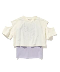 【110-140cm/2点セット】肩スリットTシャツ+インナーキャミセット