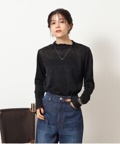 【大人レトロ】柄シアー ハイネックトップス