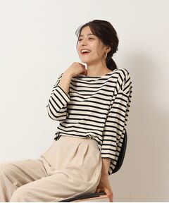 【7分袖／晩夏も】とろみ素材 バックタック ゆるシルエットTシャツ