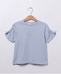 【110-140cm】ギャザー袖ラメプリントTシャツ