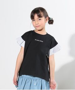 【110-140cm】袖ストライプ使いデザインTシャツ
