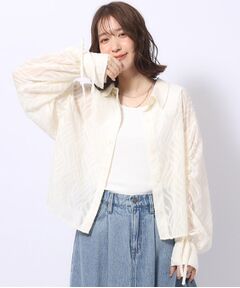 シャーリング柄シアーシャツブラウス