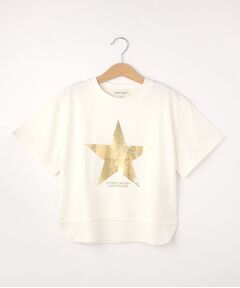 【110-140cm】裾レイヤード箔プリントTシャツ