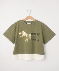 【110-140cm】裾レイヤード箔プリントTシャツ