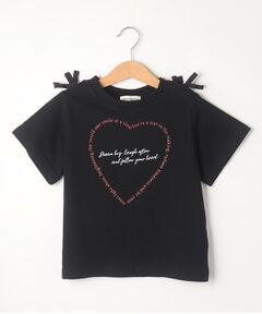 【110-140cm】肩開きリボン使いTシャツ