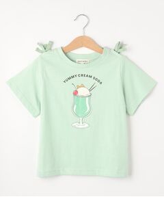 【110-140cm】肩開きリボン使いTシャツ