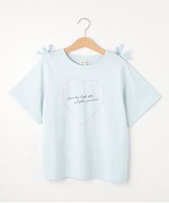 【110-140cm】肩開きリボン使いTシャツ