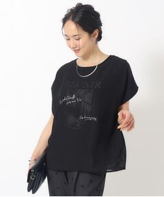 1枚でサマ見え シフォンレイヤード 転写プリントTシャツ