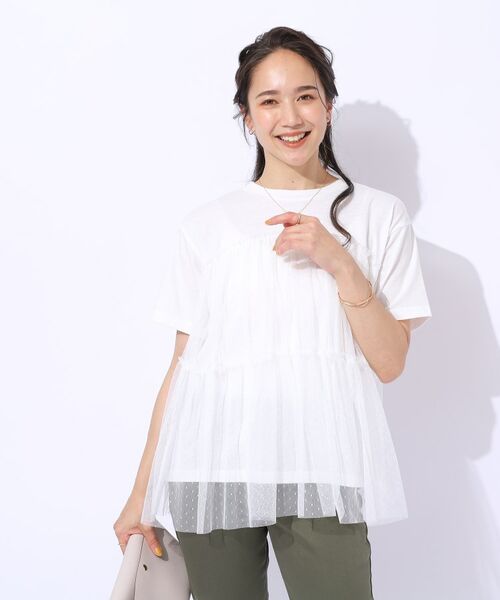 SHOO・LA・RUE / シューラルー Tシャツ | 【動くたびにふわっと揺れる】　着るだけで華やかな ドットチュールドッキングTシャツ | 詳細1