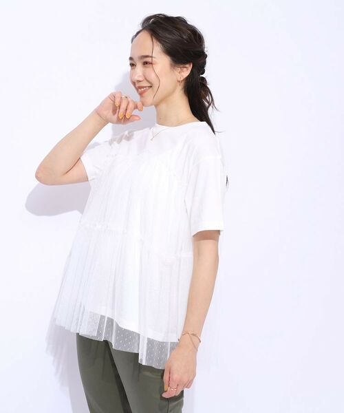 SHOO・LA・RUE / シューラルー Tシャツ | 【動くたびにふわっと揺れる】　着るだけで華やかな ドットチュールドッキングTシャツ | 詳細2