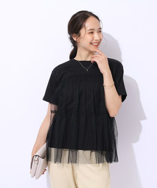 SHOO・LA・RUE / シューラルー Tシャツ | 【動くたびにふわっと揺れる】　着るだけで華やかな ドットチュールドッキングTシャツ | 詳細9